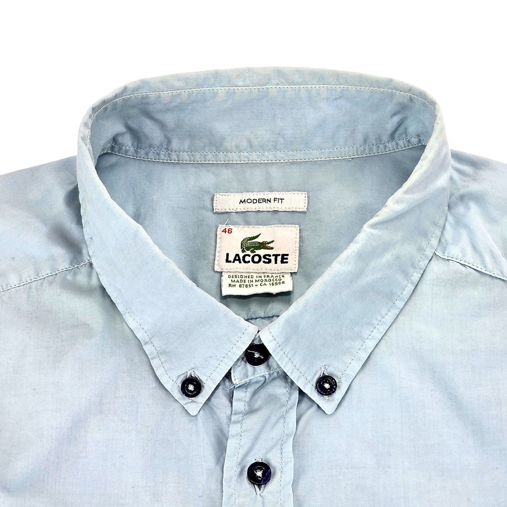 Lacoste Modern Fit Button Down Shirt Mens 46 Blue Cotton Long Sleeve... - Picture 5 of 16
